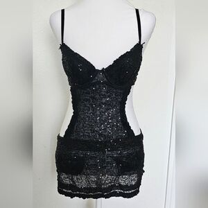 Victoria's Secret Sexy Little Thing Sequin Black Lace Women's Lingerie 34B